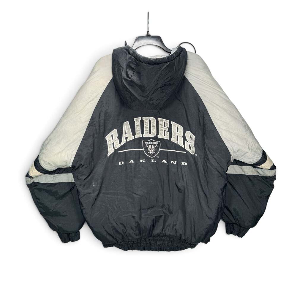 Vintage 90s Logo 7 Size Large NFL Oakland Raiders Puffer Hooded Jacket